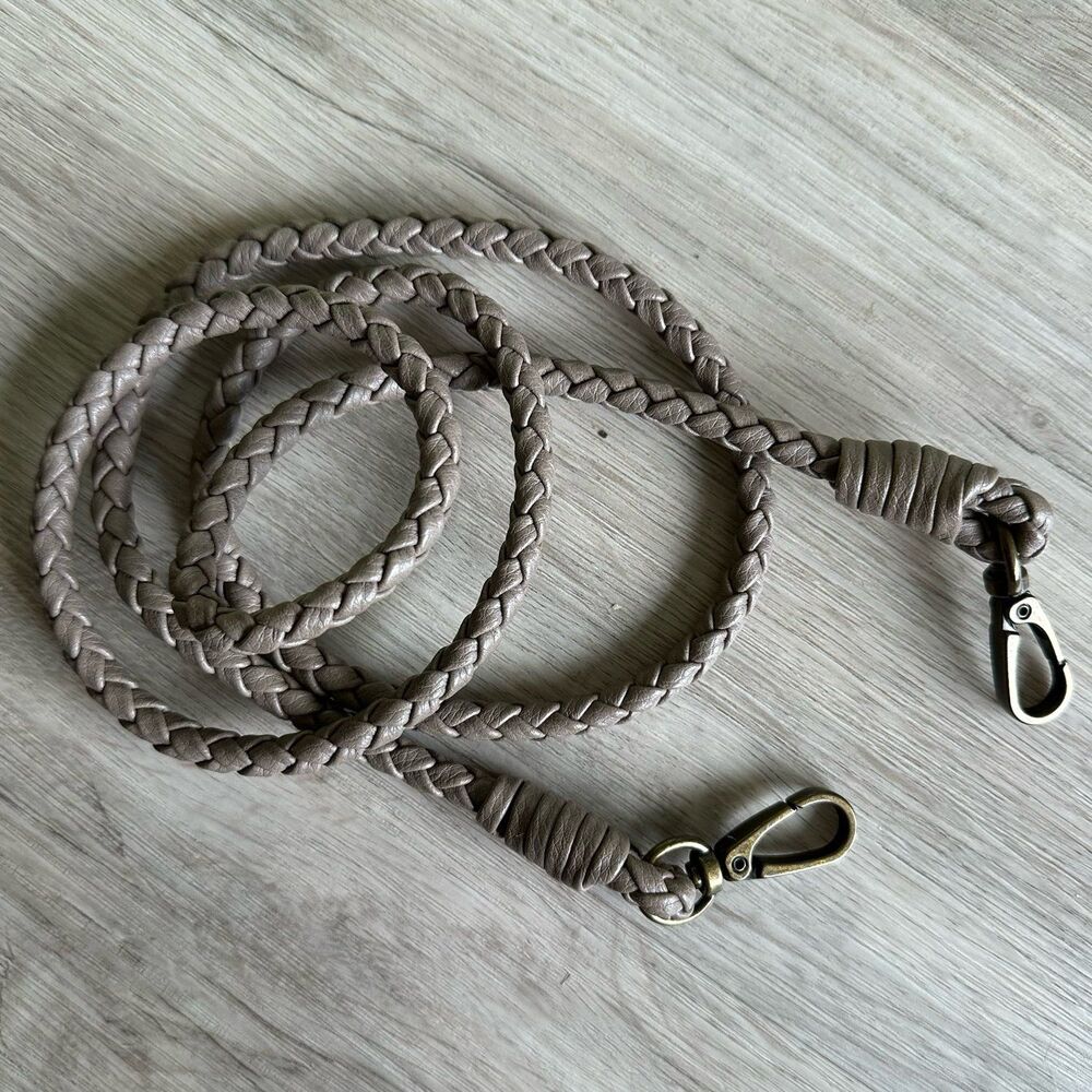 The Sak Sakroots Detachable Braided Leather Purse Strap Taupe Antique Brass